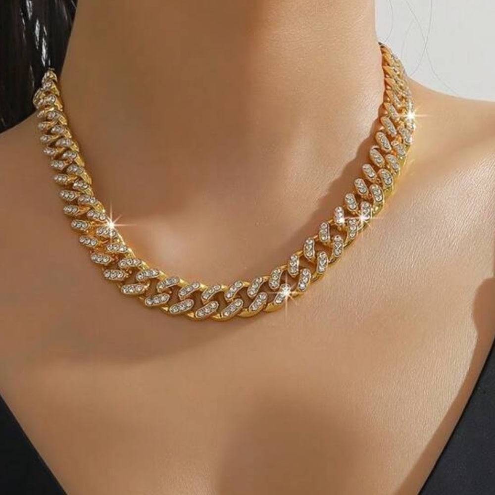 Gold Cuban Link necklace chain 18 inch heavy chunky glamour‎ bling Icey Luxury